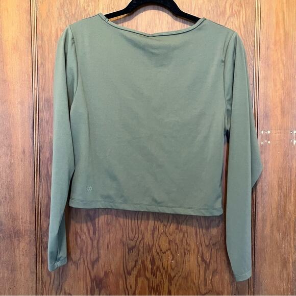 All In Motion Flex Shirred Cropped Long Sleeve Workout Athleisure XL Olive - Picture 3 of 4